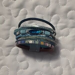 Multi-Row Blue Crystal Accent Women's Bracelet